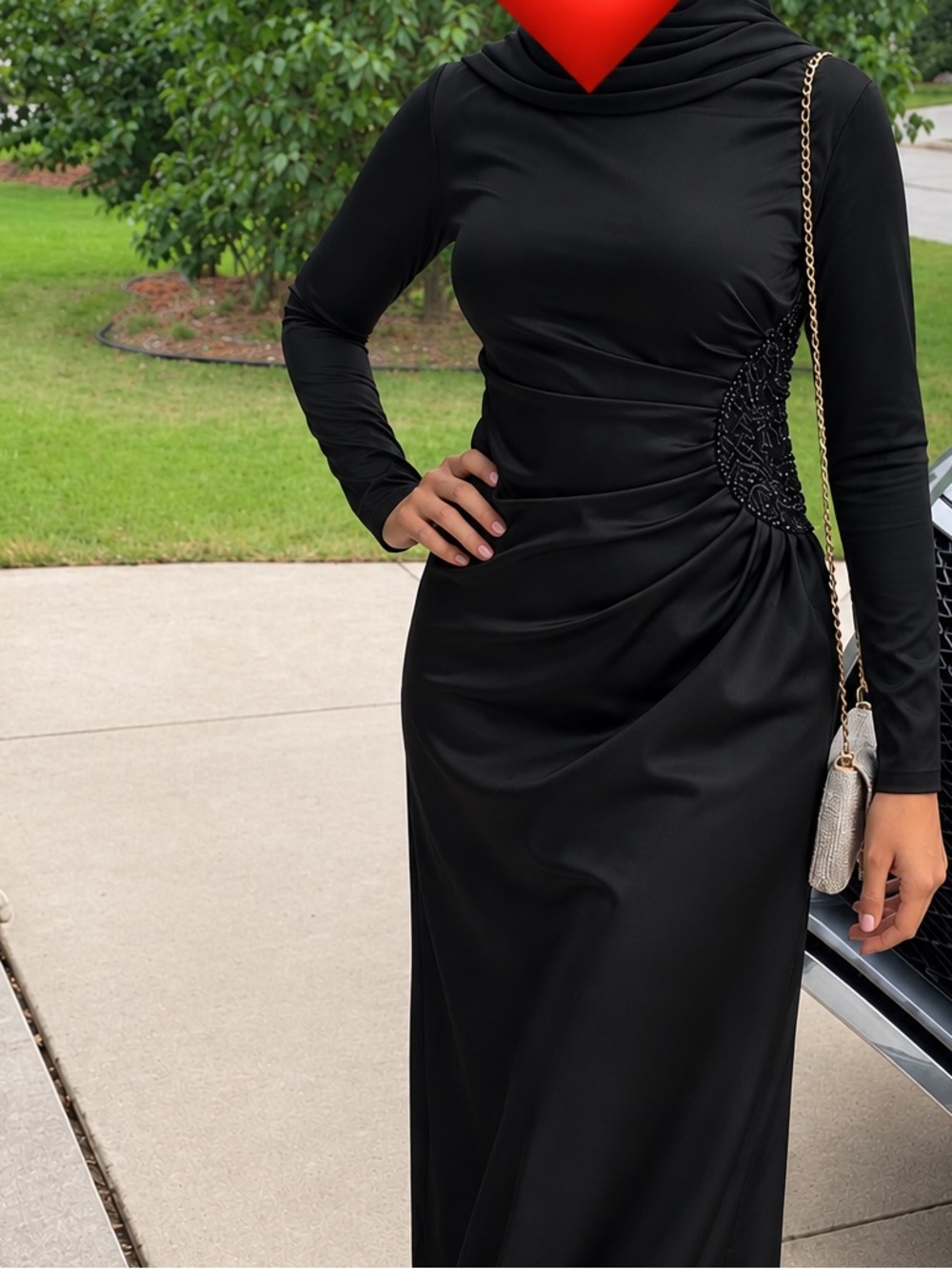 Elegant Black Long Sleeve Evening Dress - Black